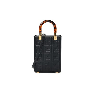 FENDI FF ZUCCA LEATHER MINI SUNSHINE SHOPPER TOTE CROSSBODY BAG (17*13*5cm)
